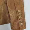 Yüksek Kaliteli Moda Tasarımcısı Ceket kadın Aslan Metal Düğmeler Kruvaze İnce Uydurma Pırıltılı Altın Blazer 211029
