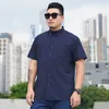 Shan Bao Verão Marca Solta Camisa de Manga Curta Business Casual Plus Size Men's Lightweight Fino Camisa Azul Branco Preto 210531