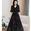 Frauen Chiffon Kleider Sommer Kurzarm V-ausschnitt Kleid Weibliche Blumen Printting Schmetterling Elegante 210514