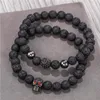 8mm svart lava sten pärlarmband set skalle man kvinnliga smycken pulsera hombre armband tillbehör biliklik länk kedja