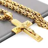 Religiösa män Stainlsteel Crucifix Cross Pendant Halsband Heavy Byzantine Chain Halsband Jesus Kristus Heliga Smycken Gåvor X0707