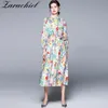 Summer Flower Boho Beach Women Bohemian Sleeve Elastico in vita Abito lungo stampato floreale multicolore con cintura 210416