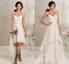 2021 New Sexy Two Pieces Wedding Dresses Spaghetti Lace A Line Bridal Gowns With Hi-Lo Short Detachable Skirt Country Bohemian Wedding Gown