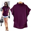 Frauen Casual Sommer T-shirt Kurze Fledermausärmel Lose Tops Schwarz Grau Rollkragen T-stück koreanische T-s Femme Tees 210514