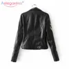 Aelegantmis Autumn Black Vintage Embroidery Pu Leather Jacket Women Fashion Street Faux Biker Soft Moto Outerwear 210607