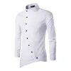 Homens inverno outono cor sólida botão irregular botão blusa manga longa slim casual top camisas para hombre mens camisa 210721