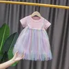 Baby Dress Newborn Toddler Girls Summer Rainbow Tutu Dress Elegant Kids Baby Girl Princess Dresses 0-3 Years Clothing Q0716