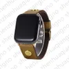 Luxe horlogebanden Slimme bandjes voor Apple iWatch Band 7 6 4 3-serie 41 mm 45 mm 44 mm riem Ontwerper lederen armband Gouden schakels Klinknagel Polsband Mode Bloem Heren Dames