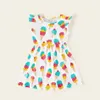 Sommar 3-pack Girls Dresses Toddler Ice Cream Polka Dots Barnkläder Ankomst 3-6Y 210528