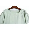 [EAM] Women Green Big Size Solid Color Casual T-shirt Round Neck Lantern Sleeve Fashion Spring Summer 1DD6848 210512