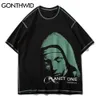 Tees Camiseta Streetwear Harajuku Hip Hop Hop Grafiti Humano Imprimir Manga Curta t - shirts Homens de algodão moda casual tops masculino 210602
