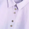 Summer Women Wooden Buttons Violet Casual Shirt Female Short Sleeve Blouse Lady Turndown Collar Loose Tops Blusas S8950 210430