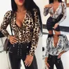 Womens Sexy Leopard Print Snakeskin pattern Shirts Long Sleeve Button Down Chiffon Blouse Jumpsuit Shirt Tops