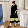 Nomikuma Kontrast Farbe Casual Kleid Frauen O Hals Kurzarm Lose Maxi Kleider Weibliche Plus Größe 3XL Chic Vestidos Mujer 210514