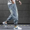 Men's Jeans Fashion,Ripped ,distressed,elastic Trousers,hip Hop For Men,zipper,casual Man,skull,bleached ,Harem Pants,pencil Pants