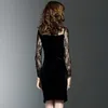 Samt Kleider für Frauen Plus Größe 2XL 3XL Neue Frühjahr Mode Langarm Patchwork Floral Mesh Kleid Bodycon Mini Femme 210419