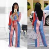 Dames Jumpsuits Rompertjes 7646 Zwart Plus Big Size Dames Zomer Gestreepte Wide Been Broek S M L XL XXL 3XL Sexy Deep V-hals Printing Fat Jump