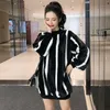 Plush women's autumn and winter Korean style vertical stripes loose all-match dress Office Lady O-Neck 210416