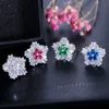 À la mode or blanc couleur fleur forme cubique zircone grand été Style femmes boucles d'oreilles avec des pierres de cristal bleu CZ330 210714