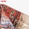 Tangada Women Retro Floral Print Long Pants Trousers Vintage Style Strethy Waist Lady Pants Pantalon 3H568 210609