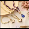 Hängen leverans 2021 Luokey Fashion Purple Beads Halsband Blue Water Drop Heart Pendant For Women Luxury Wedding Anniversary Ladies Jewel