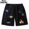 Männer Hip Hop Cargo Shorts Streetwear Feuer Flamme Graffiti Harajuku Jogger Baumwolle Sommer Track Kurze Taschen Lose 210713