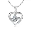 Hängande halsband mode smycken söt hjärta designer lyx vit lila kristall 925 silver halsband med box kedja grossist