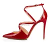 Dress Shoes Arrival Pointed Toe Cross Tied Thin High Heel Pumps Nude Red Black Patent Leather Stiletto Basic