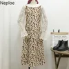 NEPLOE CORDUROY VESTIDOS MUJER MID-lengte Bloemen Slanke Jurk Dames Vintage Robe All Match Printing A-Line Strap Jurken 4H757 210422