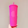 2021 Double pink Durian Laser Straw Cup Tumblers Mermaid Plastic Cold Water Coffee Cups Gift Mug