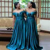 Stunning A Line Bridesmaid Dresses Off The Shoulder Neckline Wedding Guest Dress Floor Length Satin Country Maid Of Honor Gowns 326 327