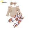 Conjunto de ropa de flores para niña de 0 a 24 meses, Pelele de punto con volantes de otoño, pantalones con lazo, trajes 210515