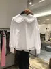Spring Style Solid Lace Peter Pan Collar Button Wszystkie Dopasuj Luźne Koszulka Bluzka Kobiety 210615