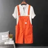 Summer Men Bib Shorts Overalls Jumpsuits Cotton Straight Loose Red Orange Yellow Khaki Hip Hop Male Solid Casual Pants Clothing H1210