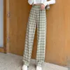 Pantalon femme à carreaux taille haute élastique femme pantalon droit Plaid jambe large lâche décontracté printemps été Streetwear fille 210518