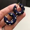 Hoop Huggie-pendientes gruesos pequeños de Metal para mujer, Color rojo y azul, aros delicados con diamantes de imitación, círculo redondo sólido 2717