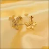 Charm Earrings Jewelry 316L Stainless Steel Flower Stud Simple Gold Metal 18K Embossed Petal Post Girls Party Gift 2021 Drop Delivery E3Tfl