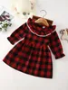 Toddler Girls Buffalo Plaid Flounce Sleeve Ruffle Trim Dress SHE