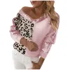 Pulls pour femmes Couture léopard tricoté femmes mode col en v paillettes tempérament élégant pull hauts pull femme hiver vêtements