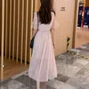 White Pink Casual Loose Elegant Solid Quality Lady Summer Bohemian Short Sleeve Mesh Lace Midi Dress 4963 50 210417