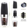 Gravity Electric Salt and Pepper Grinder Set with Adjustable Coarseness Automatic Mill 210611