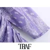 TRAF Women Chic Fashion Paisley Print Pleated Midi Dress Vintage Long Sleeve Back Zipper Slit Female Dresses Mujer 210415