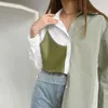 Асимметричный хит цветные рубашки для женщин отвороты с длинным рукавом пэчворк повседневные блузки женские мода одежда 210524