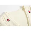 Frankrijk Franse witte Emile-vesten bloemen geborduurde vrouwen trui vintage knoppen lange mouw gebreide 210429