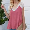 T shirt kobiety wiosna lato moda luźne koronkowe szwy v dekolt różowy plus rozmiar jasny casual topy feminina LR1017 210531