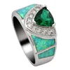 Wedding Rings Sz6-12 Couple Blue/Green Opal Zironia Silver Ring Women Engagement Jewelry & 8mm Titanium Steel Men