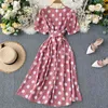 Summer Vintage Red Polka Dot Dress Women V Neck Sash Tie Up Midi es A-line Beach Bohemian 210430