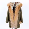 MaomaOkong Natural Echte Bont Kraag Jas Dames Lederen Jas Winter Wear Dames Bomber Jacket Parka Jas Dikke Jas L 211019