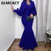 Women Lantern Sleeve Elegant Maxi Mermaid Dress Formal Evening Party Long Robes Vestidos 210702