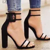 2021 Chunky Heel Sandals Sexy Denim Open Toe Clear Band Block Heel DrSandals New Arrival Zapatos De Mujer Heels for Women X0526